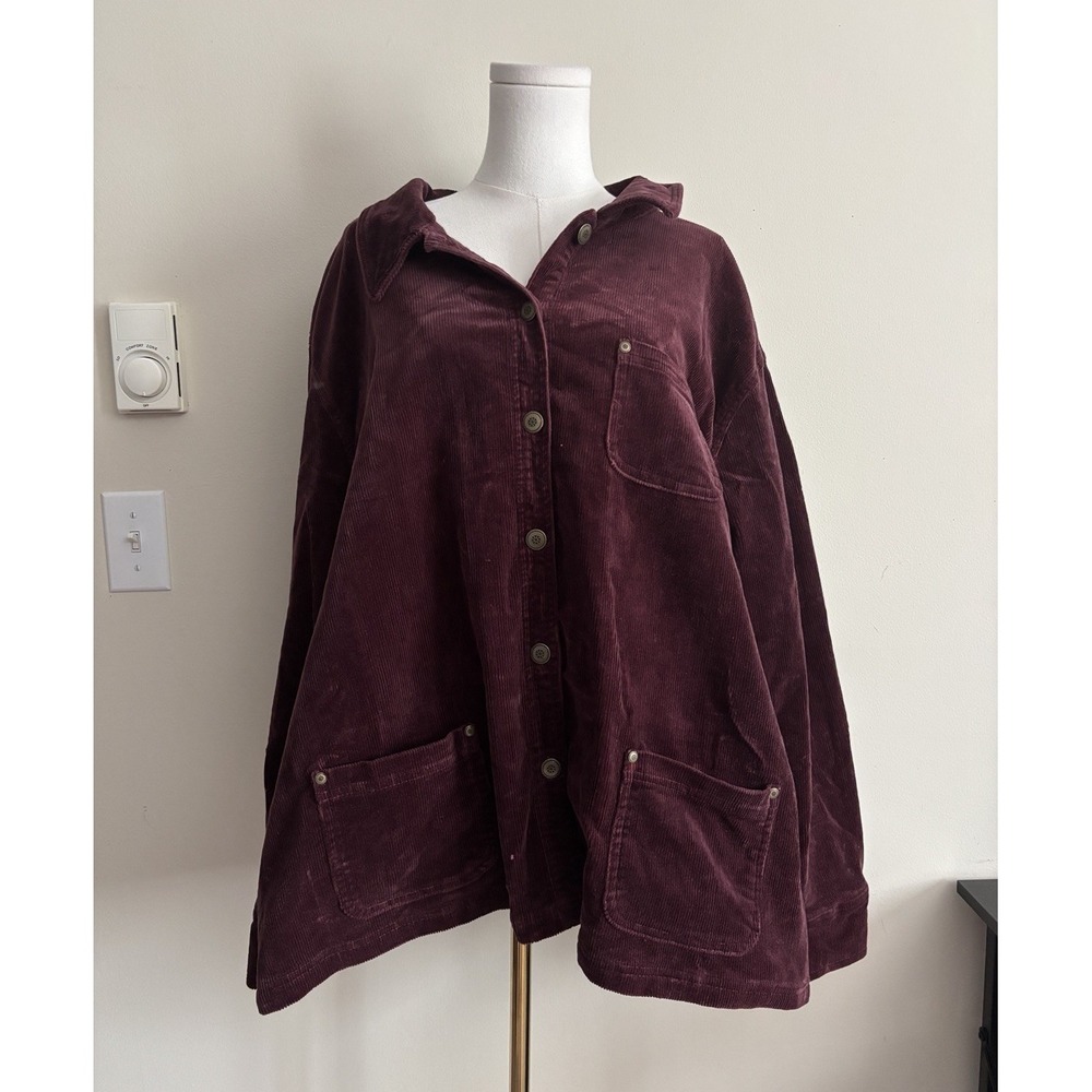 Fashion Bug Womens Plus Size 3X 30 32W Button Up Corduroy Jacket Burgundy Purple